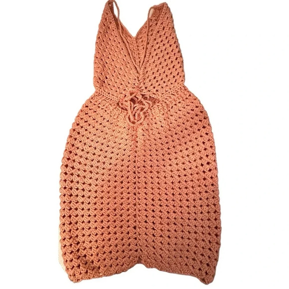 New Ladies Spaghetti String Stretch V Neck Backless Crochet Boho Heirloom Dress - Picture 5 of 7